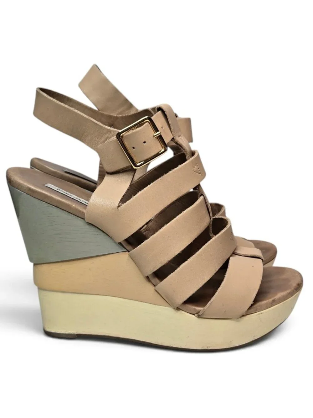 Diane von Furstenberg Oceana Platform Wedge Sandal Womens Tan Colorblock 8.5